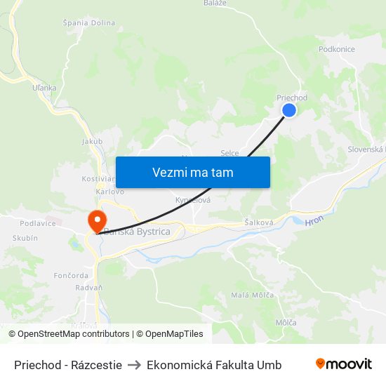 Priechod - Rázcestie to Ekonomická Fakulta Umb map