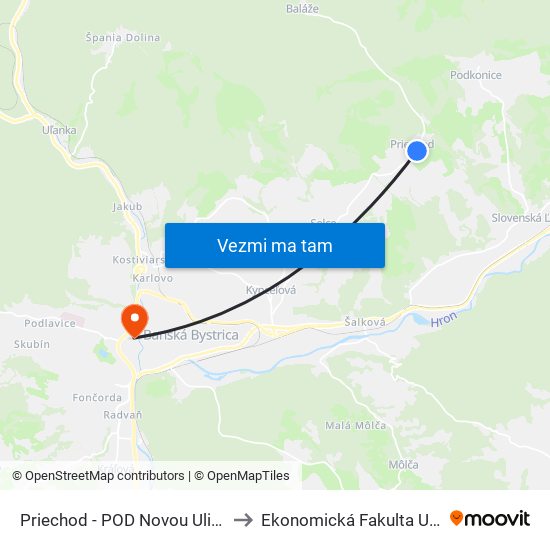 Priechod - POD Novou Ulicou to Ekonomická Fakulta Umb map