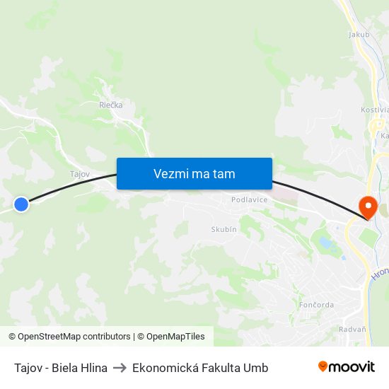 Tajov - Biela Hlina to Ekonomická Fakulta Umb map