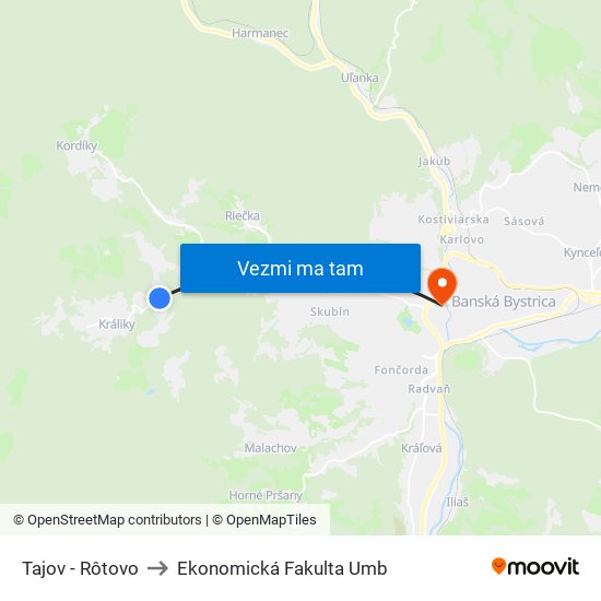 Tajov - Rôtovo to Ekonomická Fakulta Umb map