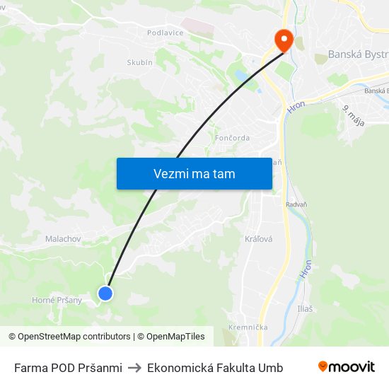 Farma POD Pršanmi to Ekonomická Fakulta Umb map