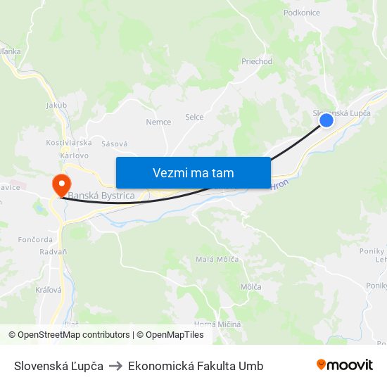 Slovenská Ľupča to Ekonomická Fakulta Umb map