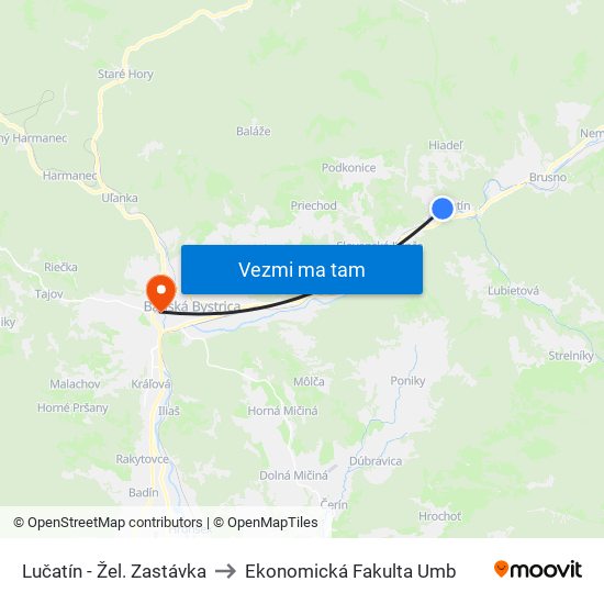 Lučatín - Žel. Zastávka to Ekonomická Fakulta Umb map