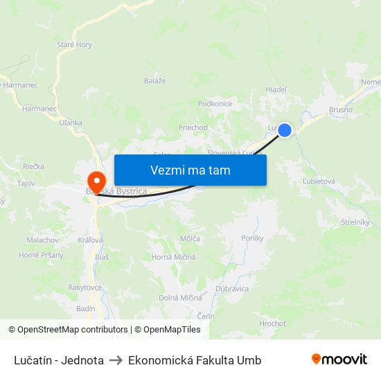 Lučatín - Jednota to Ekonomická Fakulta Umb map