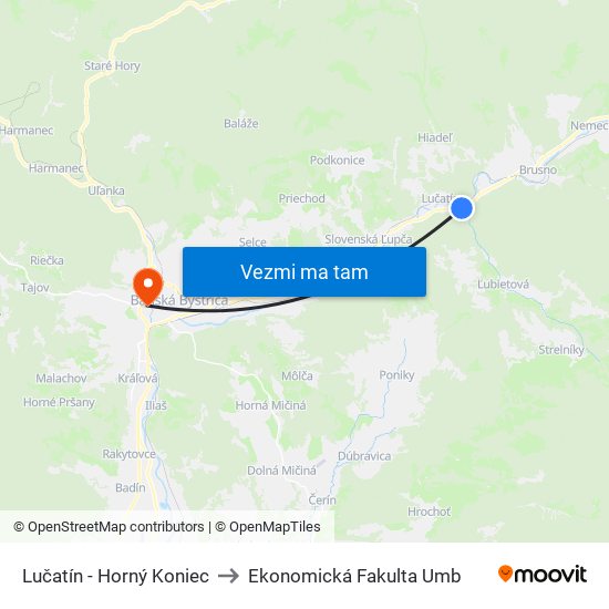 Lučatín - Horný Koniec to Ekonomická Fakulta Umb map