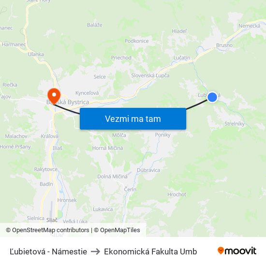 Ľubietová - Námestie to Ekonomická Fakulta Umb map