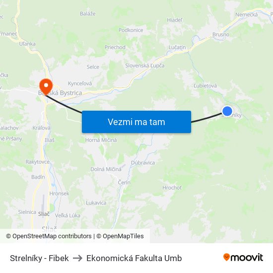 Strelníky - Fibek to Ekonomická Fakulta Umb map