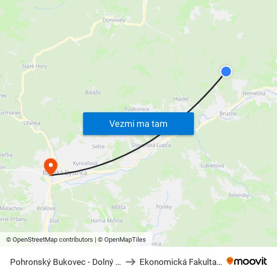 Pohronský Bukovec - Dolný Koniec to Ekonomická Fakulta Umb map