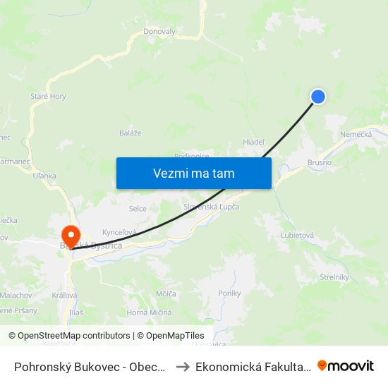 Pohronský Bukovec - Obecný Úrad to Ekonomická Fakulta Umb map