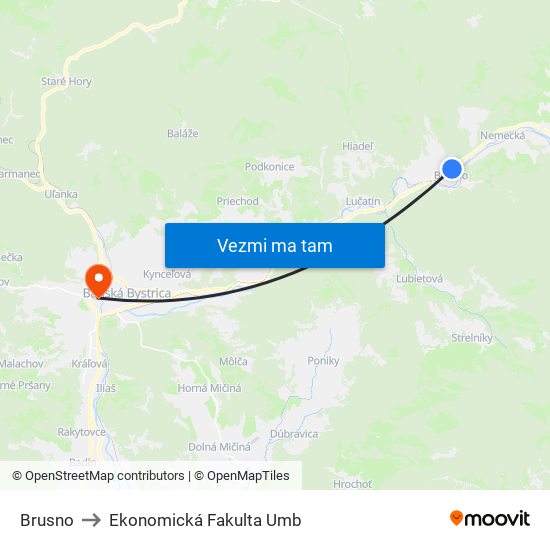 Brusno to Ekonomická Fakulta Umb map