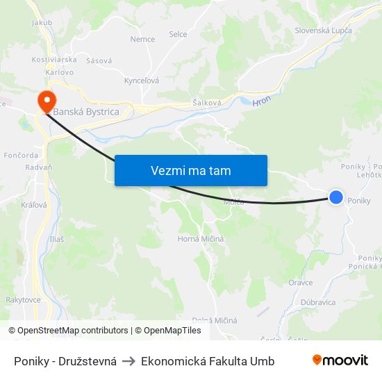 Poniky - Družstevná to Ekonomická Fakulta Umb map