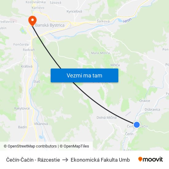 Čečín-Čačín - Rázcestie to Ekonomická Fakulta Umb map