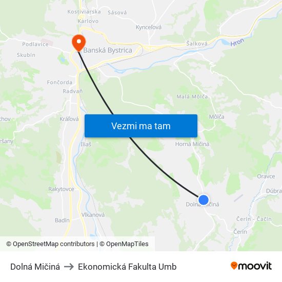 Dolná Mičiná to Ekonomická Fakulta Umb map