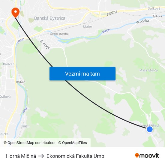 Horná Mičiná to Ekonomická Fakulta Umb map