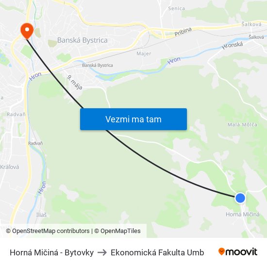 Horná Mičiná - Bytovky to Ekonomická Fakulta Umb map