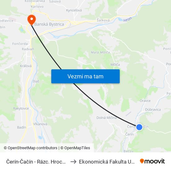 Čerín-Čačín - Rázc. Hrochoť to Ekonomická Fakulta Umb map