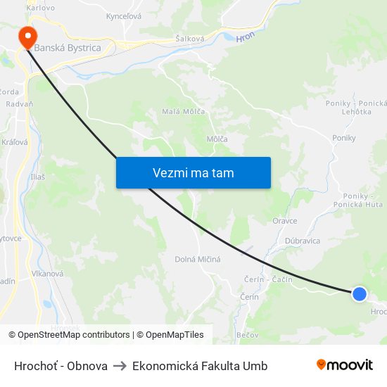 Hrochoť - Obnova to Ekonomická Fakulta Umb map