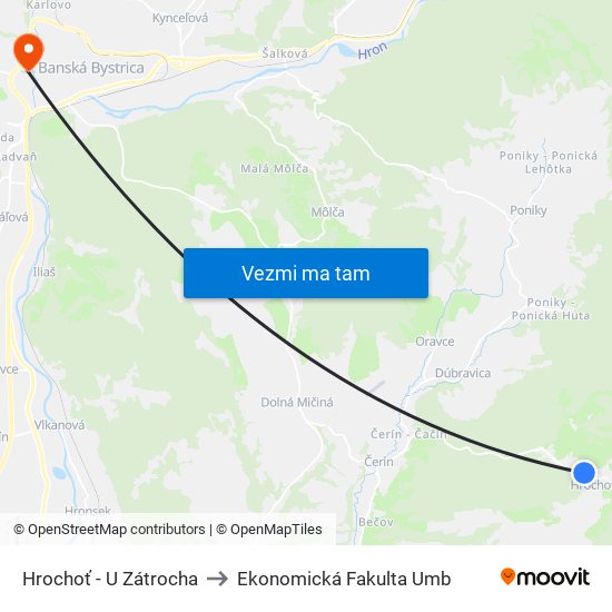 Hrochoť - U Zátrocha to Ekonomická Fakulta Umb map