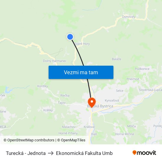 Turecká - Jednota to Ekonomická Fakulta Umb map