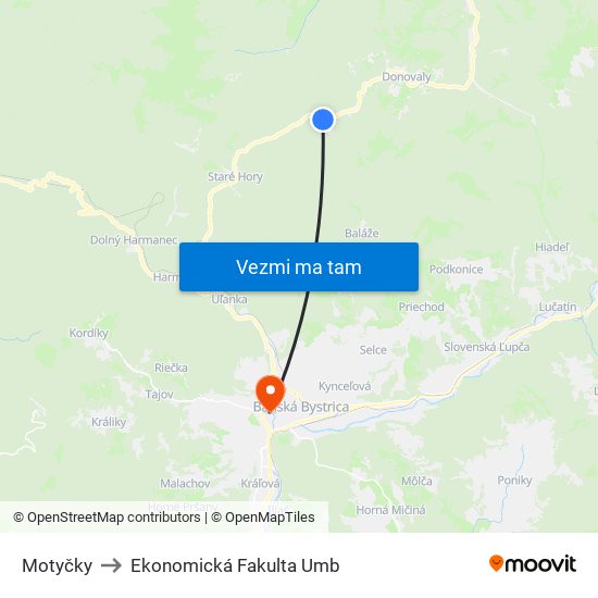 Motyčky to Ekonomická Fakulta Umb map