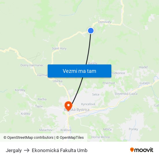 Jergaly to Ekonomická Fakulta Umb map