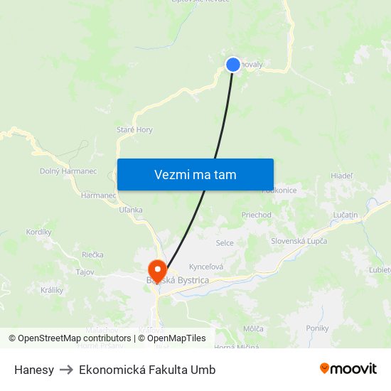 Hanesy to Ekonomická Fakulta Umb map