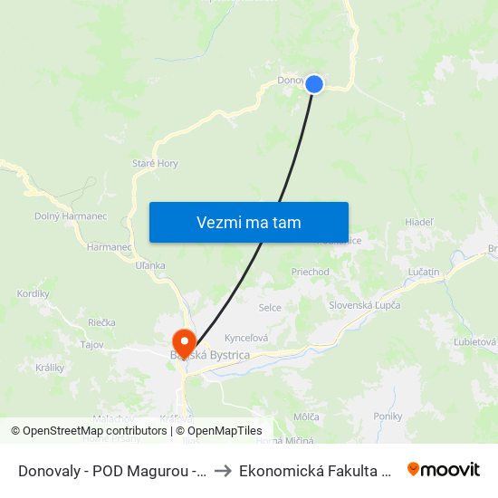 Donovaly - POD Magurou - Atc to Ekonomická Fakulta Umb map