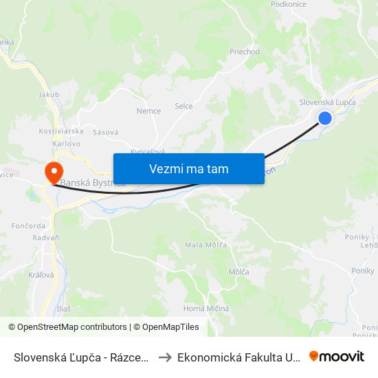 Slovenská Ľupča - Rázcestie to Ekonomická Fakulta Umb map