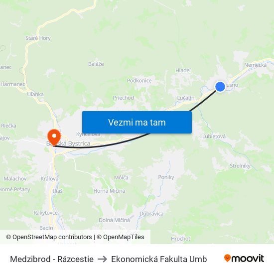 Medzibrod - Rázcestie to Ekonomická Fakulta Umb map