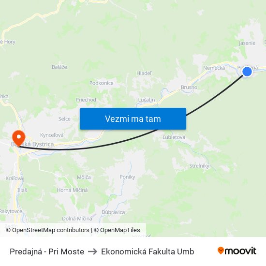 Predajná - Pri Moste to Ekonomická Fakulta Umb map