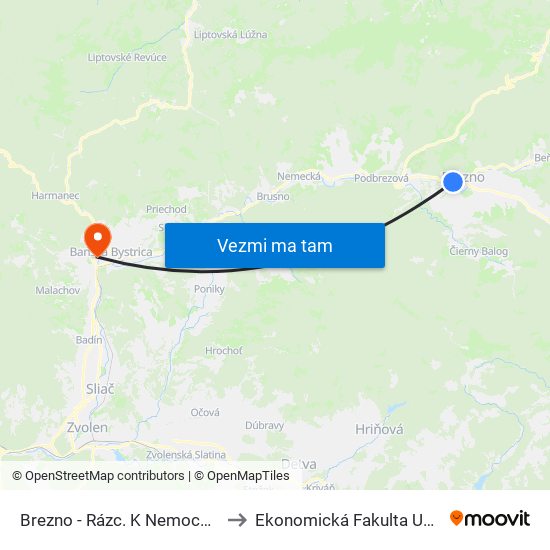 Brezno - Rázc. K Nemocnici to Ekonomická Fakulta Umb map