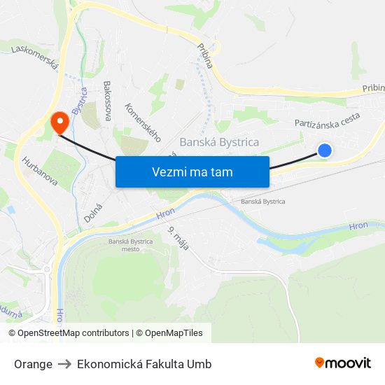 Orange to Ekonomická Fakulta Umb map