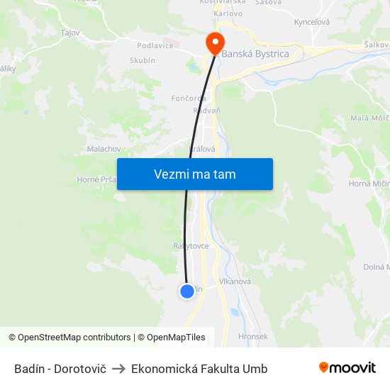 Badín - Dorotovič to Ekonomická Fakulta Umb map