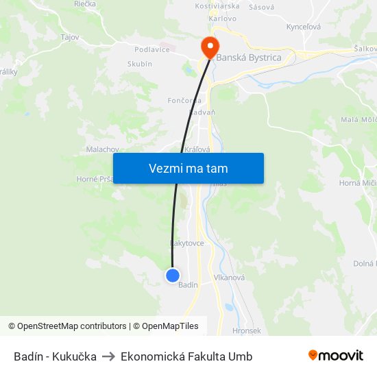 Badín - Kukučka to Ekonomická Fakulta Umb map