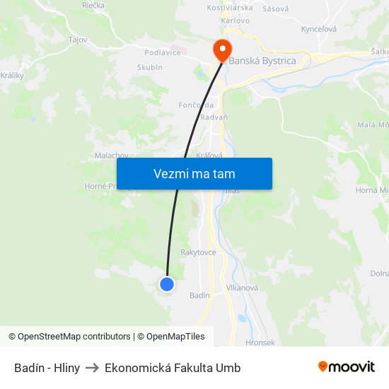 Badín - Hliny to Ekonomická Fakulta Umb map