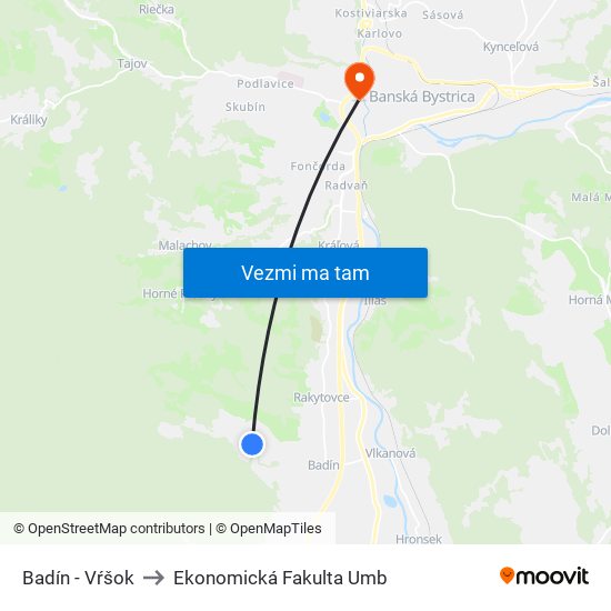 Badín - Vŕšok to Ekonomická Fakulta Umb map