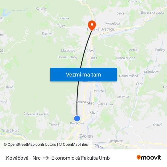 Kováčová - Nrc to Ekonomická Fakulta Umb map