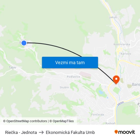 Riečka - Jednota to Ekonomická Fakulta Umb map