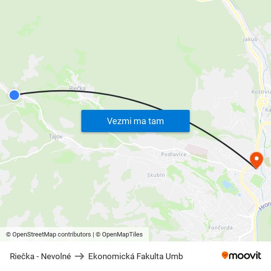 Riečka - Nevolné to Ekonomická Fakulta Umb map