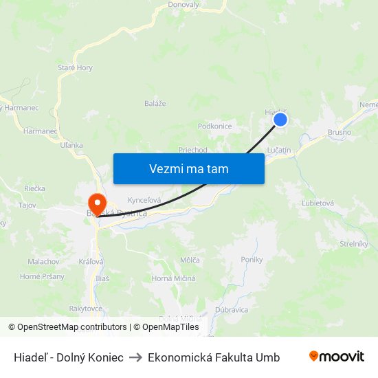 Hiadeľ - Dolný Koniec to Ekonomická Fakulta Umb map