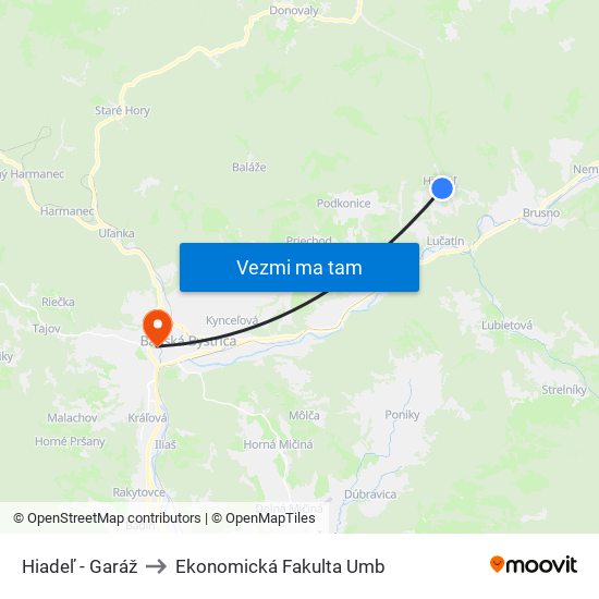 Hiadeľ - Garáž to Ekonomická Fakulta Umb map