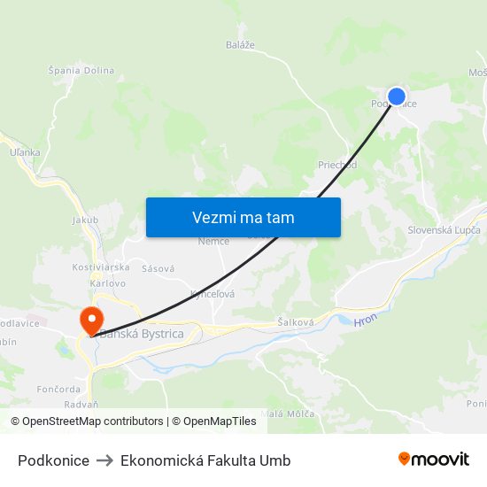 Podkonice to Ekonomická Fakulta Umb map