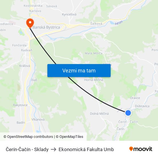 Čerín-Čačín - Sklady to Ekonomická Fakulta Umb map