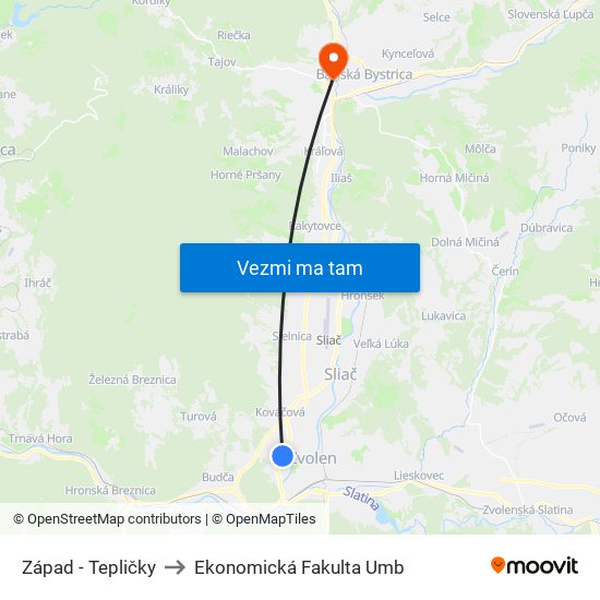 Západ - Tepličky to Ekonomická Fakulta Umb map