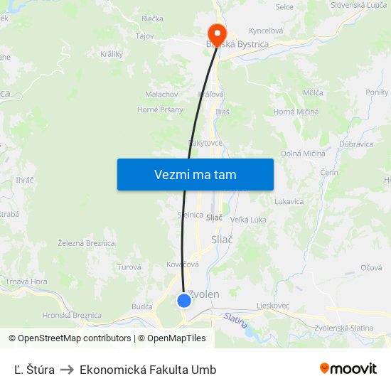 Ľ. Štúra to Ekonomická Fakulta Umb map