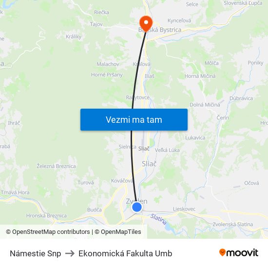 Námestie Snp to Ekonomická Fakulta Umb map