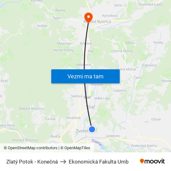 Zlatý Potok - Konečná to Ekonomická Fakulta Umb map