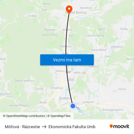 Môťová - Rázcestie to Ekonomická Fakulta Umb map