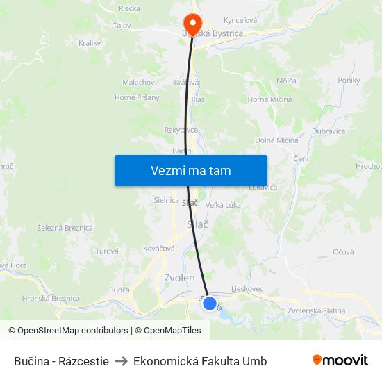 Bučina - Rázcestie to Ekonomická Fakulta Umb map