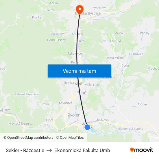 Sekier - Rázcestie to Ekonomická Fakulta Umb map